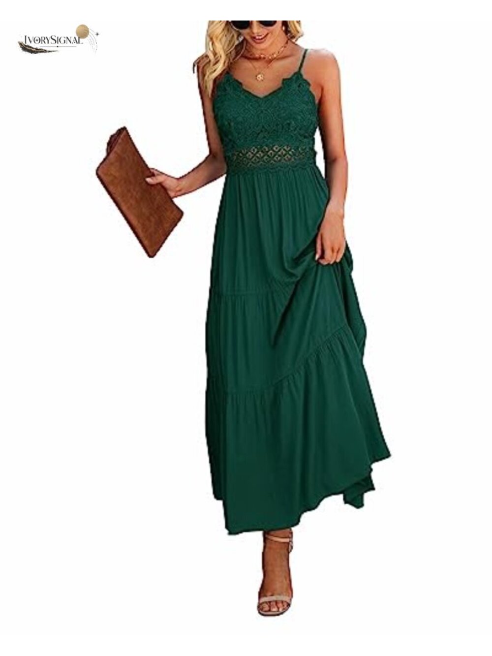 Women's Crochet Lace Maxi Dress Spaghetti Strap V-Neck Backless Beach Party